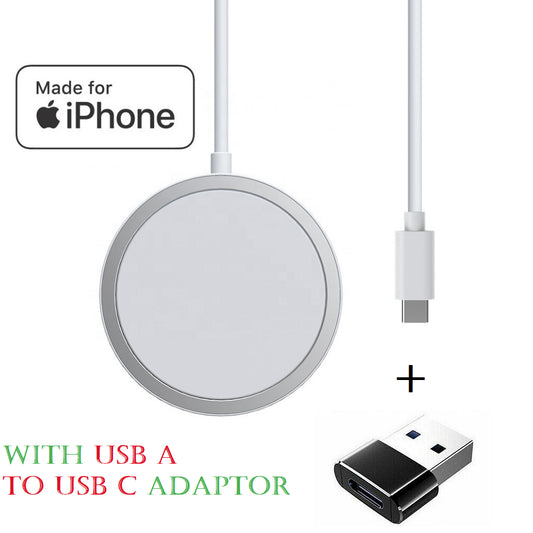 Fast Wireless Charger 15W Magsafe Apple Iphone 15 14 13 12 + USB a to C Adaptor