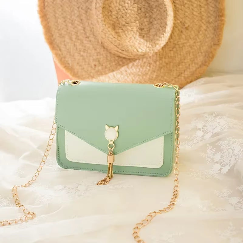 Luxury Designer Pearl Cat Tassel Crossbody Bag
