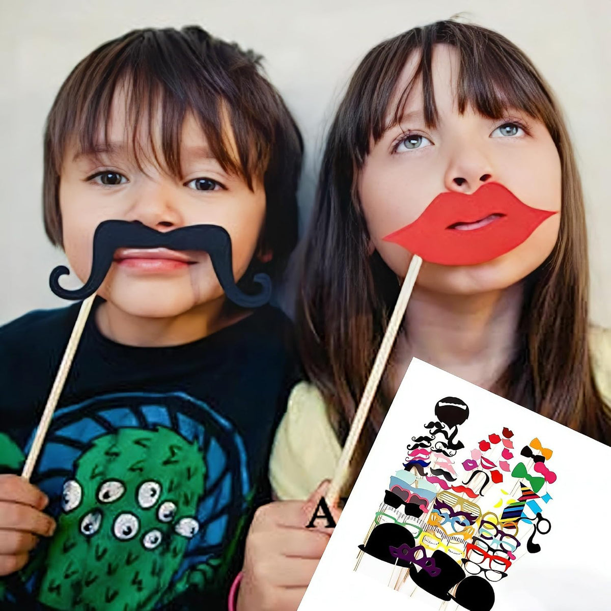 58 Pcs Funny Photo Booth Props, Selfie Props for Birthday Wedding Parties