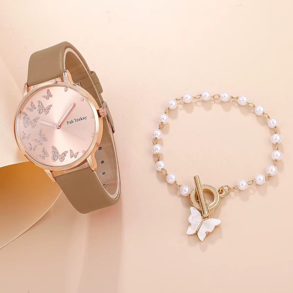 2Pcs Women’s Butterfly Watch & Bracelet Set – Elegant Casual Analog Wristwatch