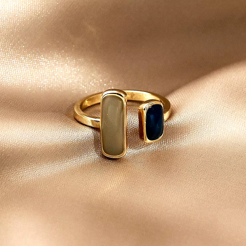 Retro Square Blue Ring – Elegant & Simple Adjustable Design