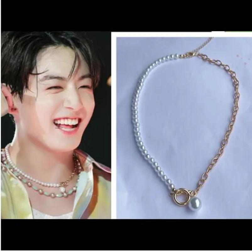 Jungkook Inspired Pearl Necklace – Simple K-pop Fashion Jewelry