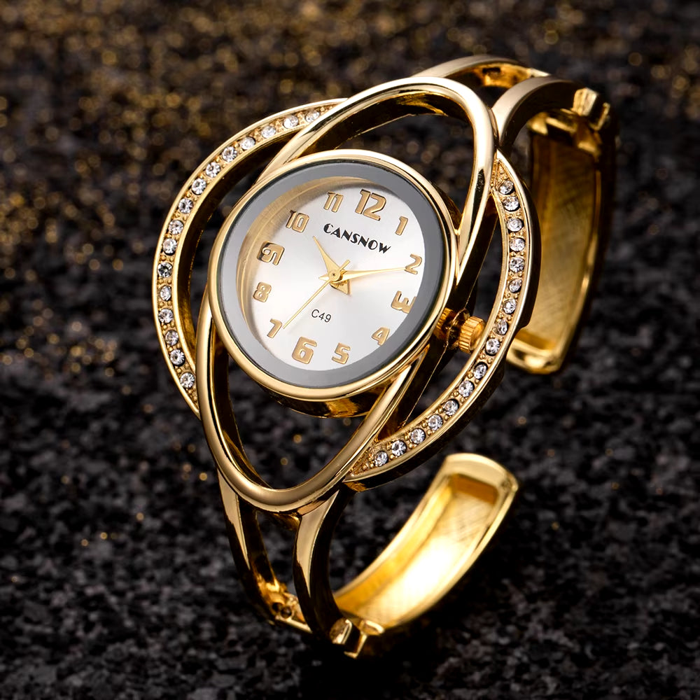 Elegant Women’s Quartz Watch – Gold & Silver Luxury with Diamond Accents