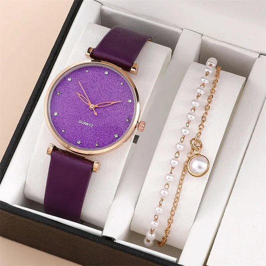 2PCS Women’s Luxury Watch & Bracelet Set – Elegant & Minimalist Design