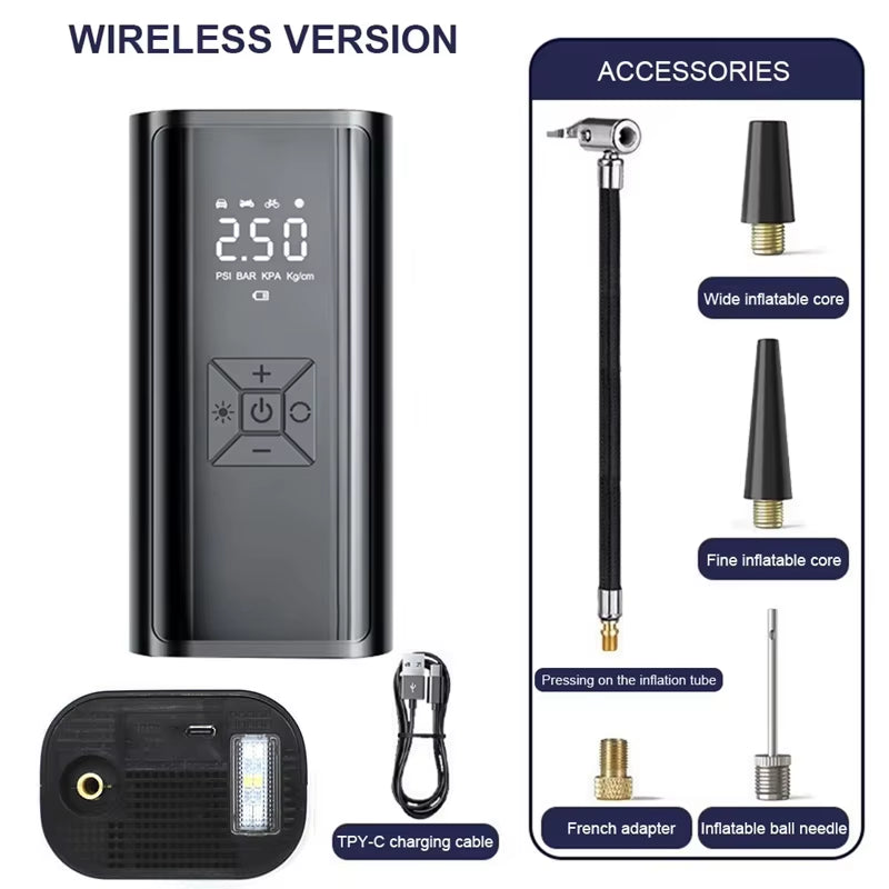 Wireless Air Pump for Car, Motorcycle & Bicycle