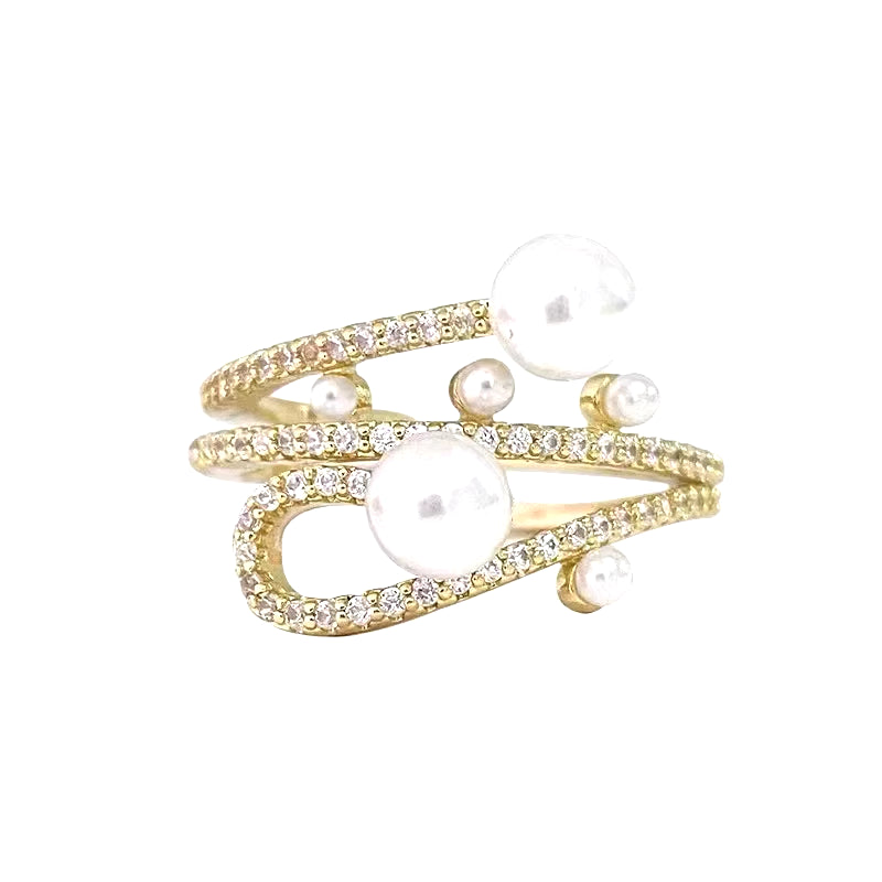 Luxurious Three-Layer Pearl Ring – Elegant Gold Adjustable Design