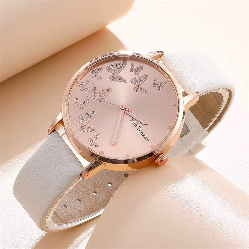 2Pcs Women’s Butterfly Watch & Bracelet Set – Elegant Casual Analog Wristwatch