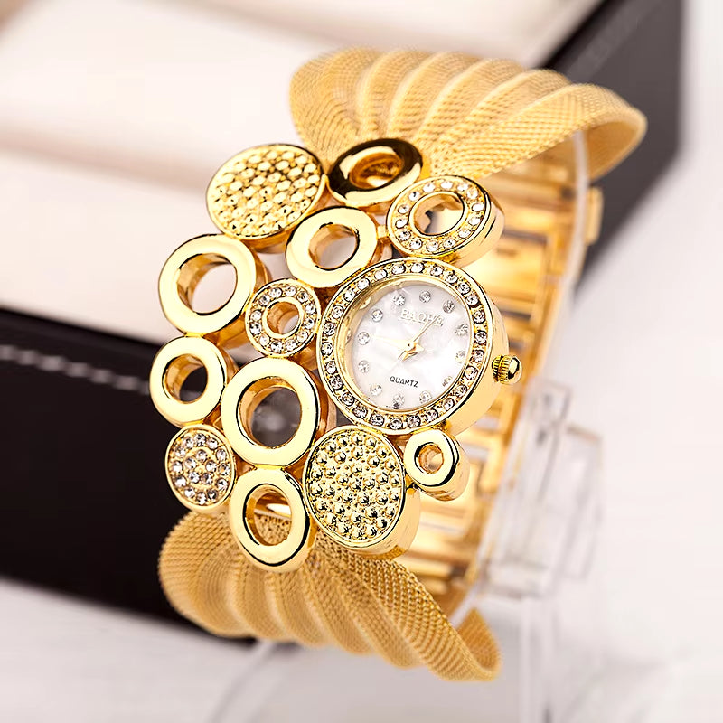 Luxury Women’s Quartz Watch – Rhinestone Bracelet & Mesh Watchband