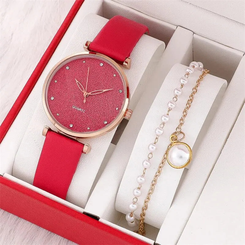 2PCS Women’s Luxury Watch & Bracelet Set – Elegant & Minimalist Design