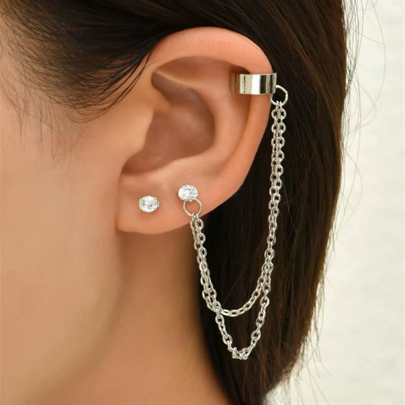 Gold Zircon Helix-Style Ear Cuff Set – Non-Piercing Clip Earrings