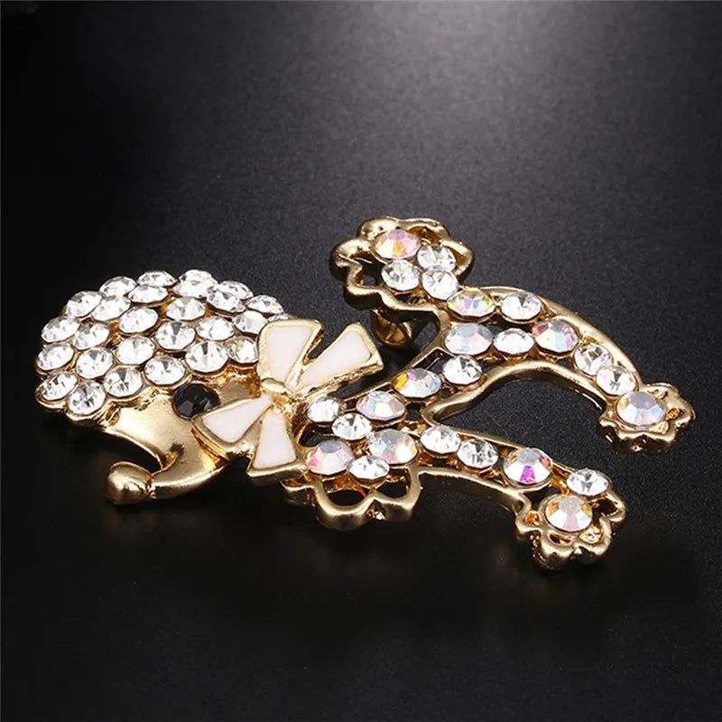 Charming Rhinestone Poodle Brooch - Trendy Animal Pin for Women