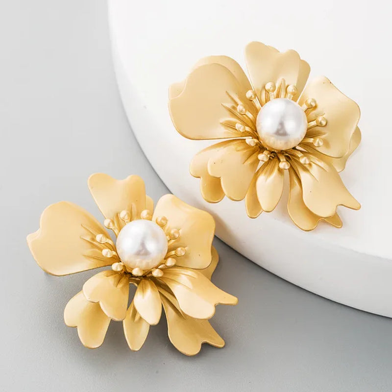 Spray Paint Floral Gold Studs - Unique Statement Earrings for Women