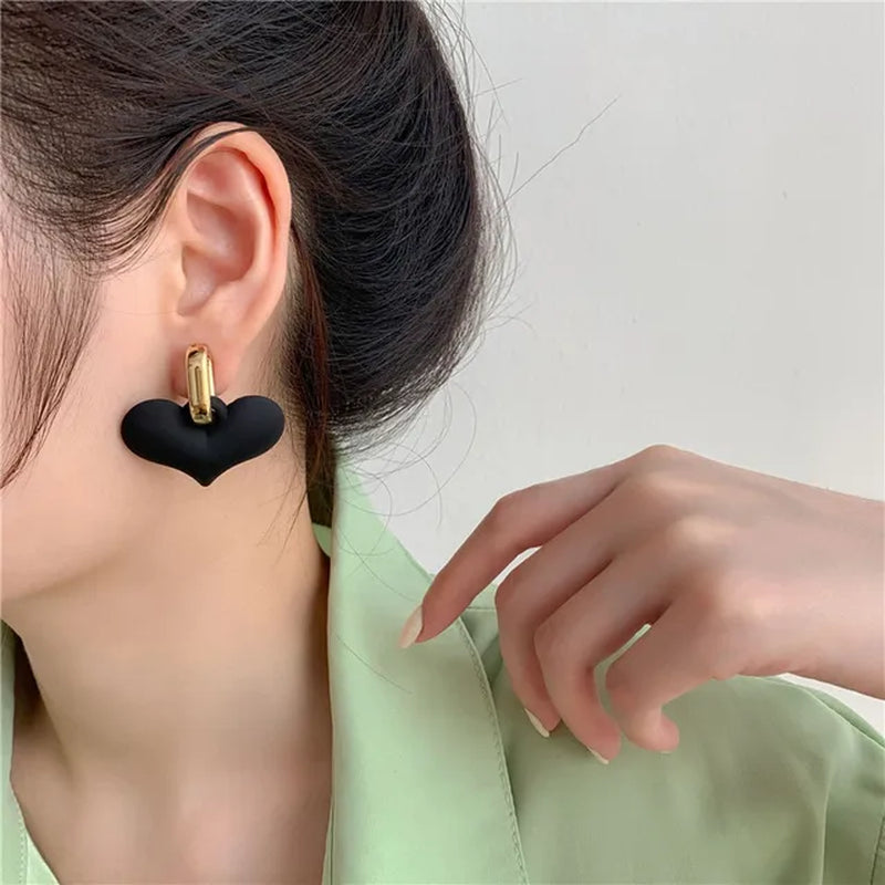 Korean Black Bowknot Heart Dangle Earrings - Fashion Statement