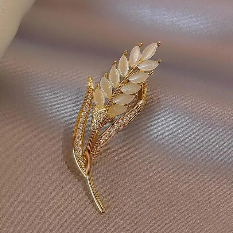 Glam Korean Wheat Ear Brooches - Sparkling Rhinestone Pins for Women