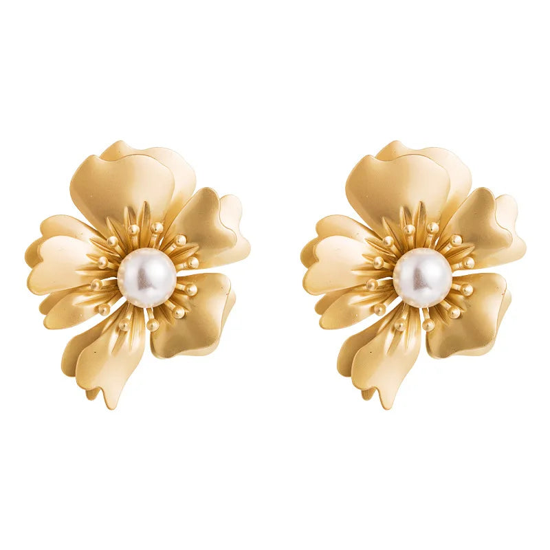 Spray Paint Floral Gold Studs - Unique Statement Earrings for Women