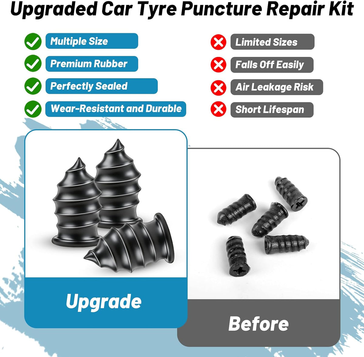20 Pcs Tyre Repair Kit, Puncture Repair Kit with Screwdriver, Self-Service Rubber Nails Tool, Emergency Car Puncture Repair Kit for Bike Motorbike Bicycle Flat Tire Plug (10S/10L)