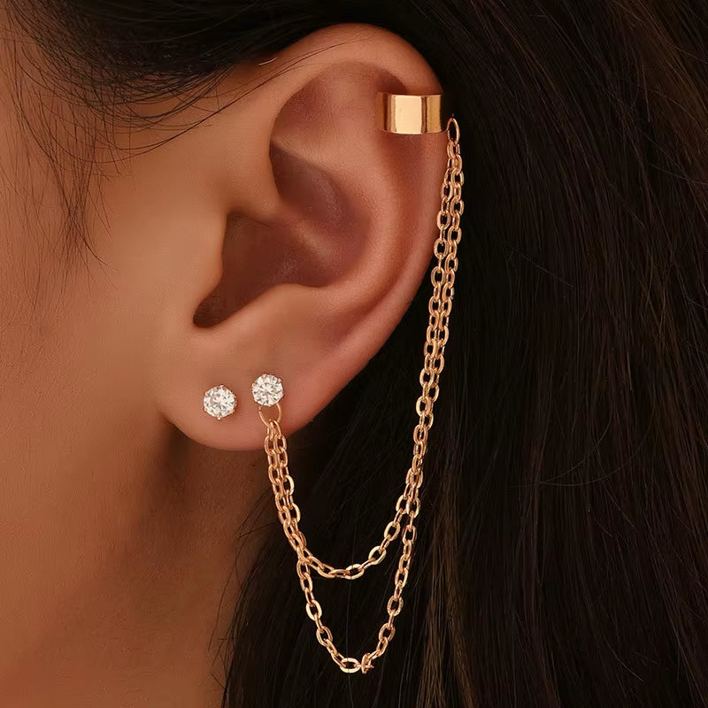 Gold Zircon Helix-Style Ear Cuff Set – Non-Piercing Clip Earrings