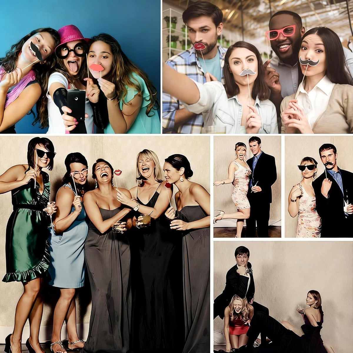 58 Pcs Funny Photo Booth Props, Selfie Props for Birthday Wedding Parties