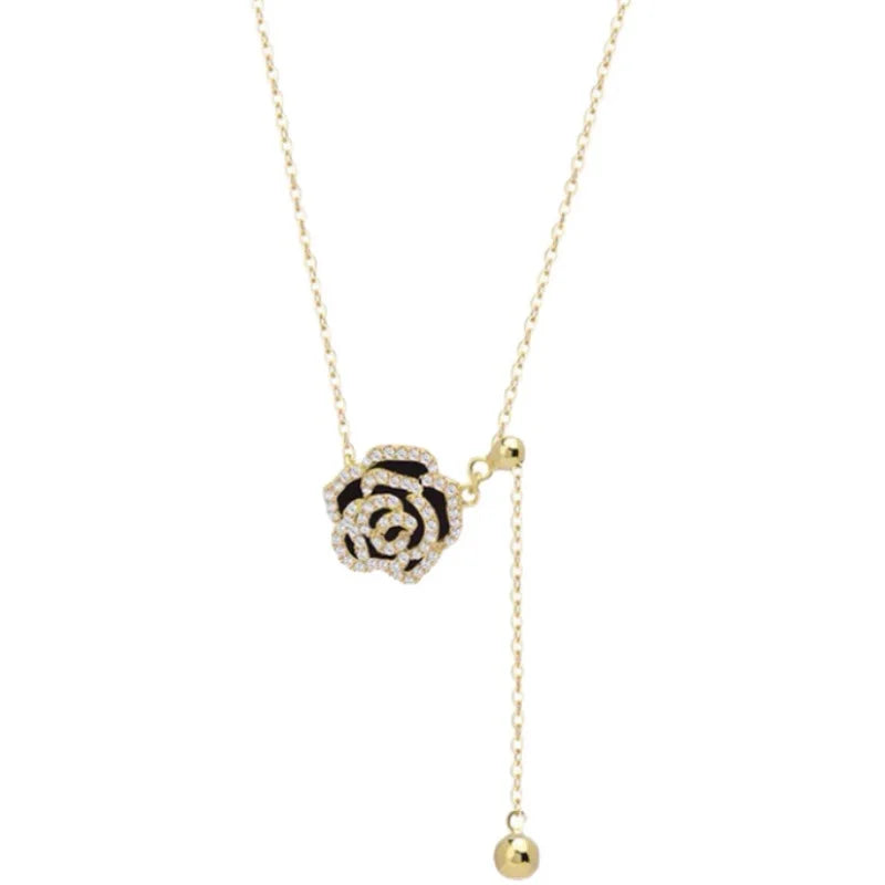 Elegant Black Camellia Necklace