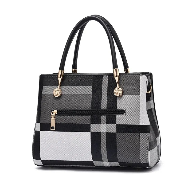 Elegant Colorblock Plaid Shoulder Bag - Large Capacity Handbag