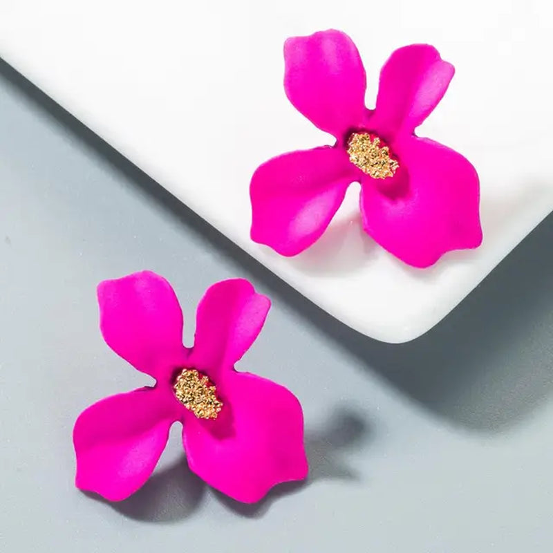 Spray Paint Floral Gold Studs - Unique Statement Earrings for Women