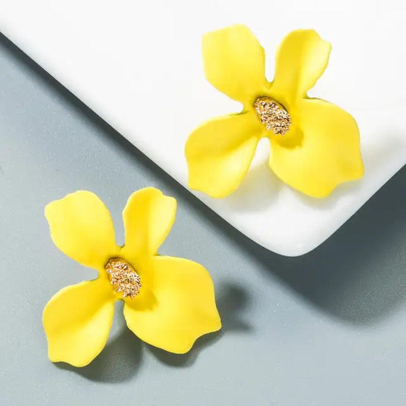 Spray Paint Floral Gold Studs - Unique Statement Earrings for Women