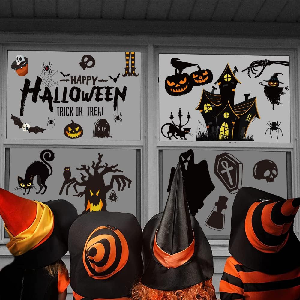 Halloween Window Stickers Bats Spiders 169Pcs Halloween Window Decorations Reusable Double-Sided Window Cling Sticker for Halloween Party Indoor