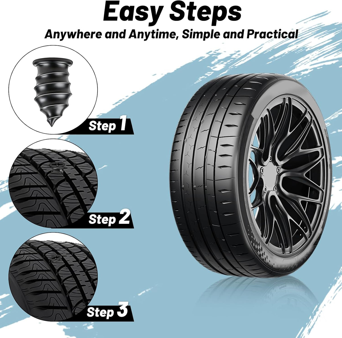 20 Pcs Tyre Repair Kit, Puncture Repair Kit with Screwdriver, Self-Service Rubber Nails Tool, Emergency Car Puncture Repair Kit for Bike Motorbike Bicycle Flat Tire Plug (10S/10L)