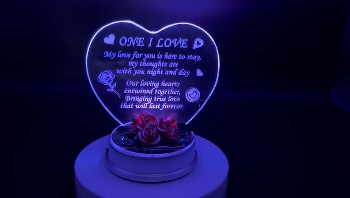 Romantic Heart-Shaped Acrylic Love Gift with Red Rose Base - Perfect for Valentine's Day and Special Occasions