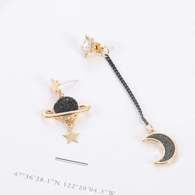 Korean Star & Moon Long Earrings - Asymmetric Tassel Drop Jewelry