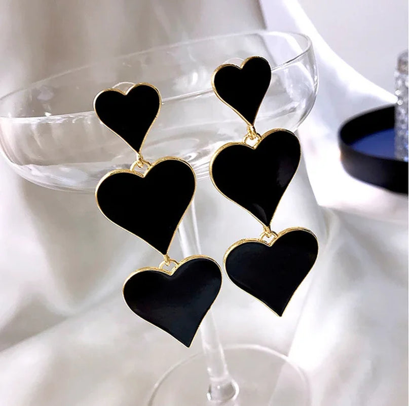 Korean Black Bowknot Heart Dangle Earrings - Fashion Statement