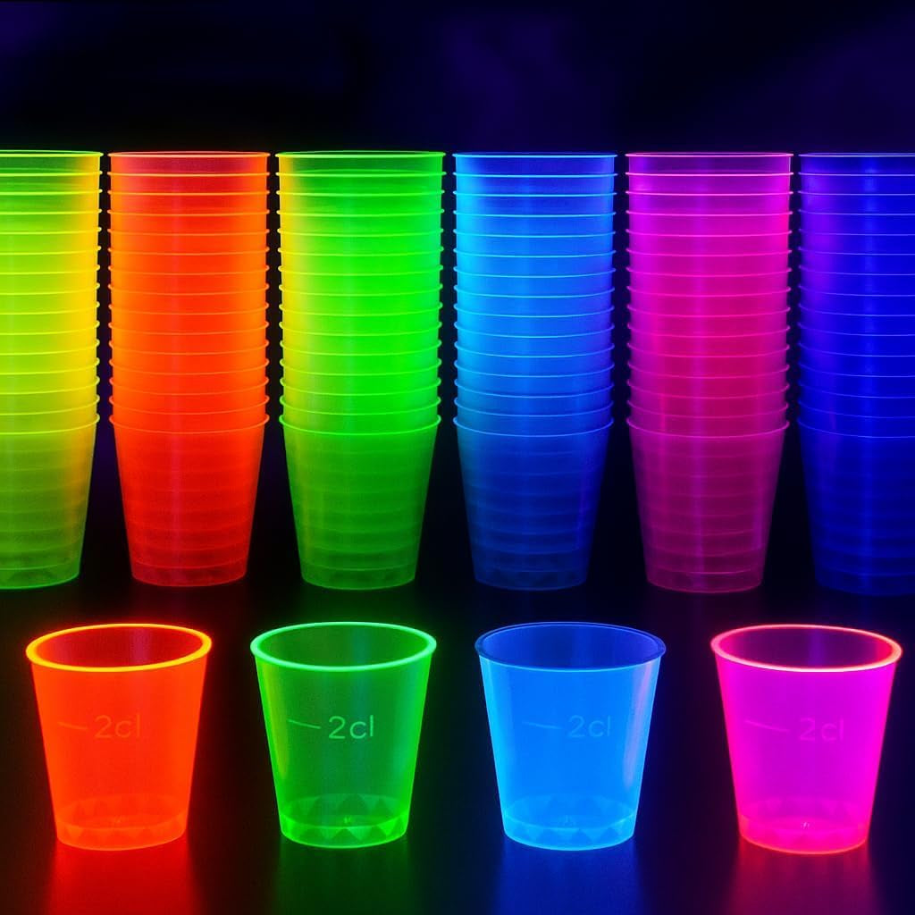 300 Plastic Shot Glasses 30Ml Neon - Reusable Shot Cups