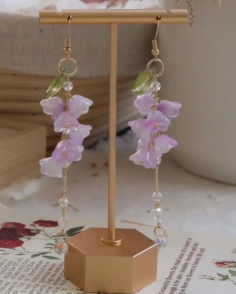 Handmade 90s Y2K Wisteria Flower Dangle Earrings - Elegant Floral Design