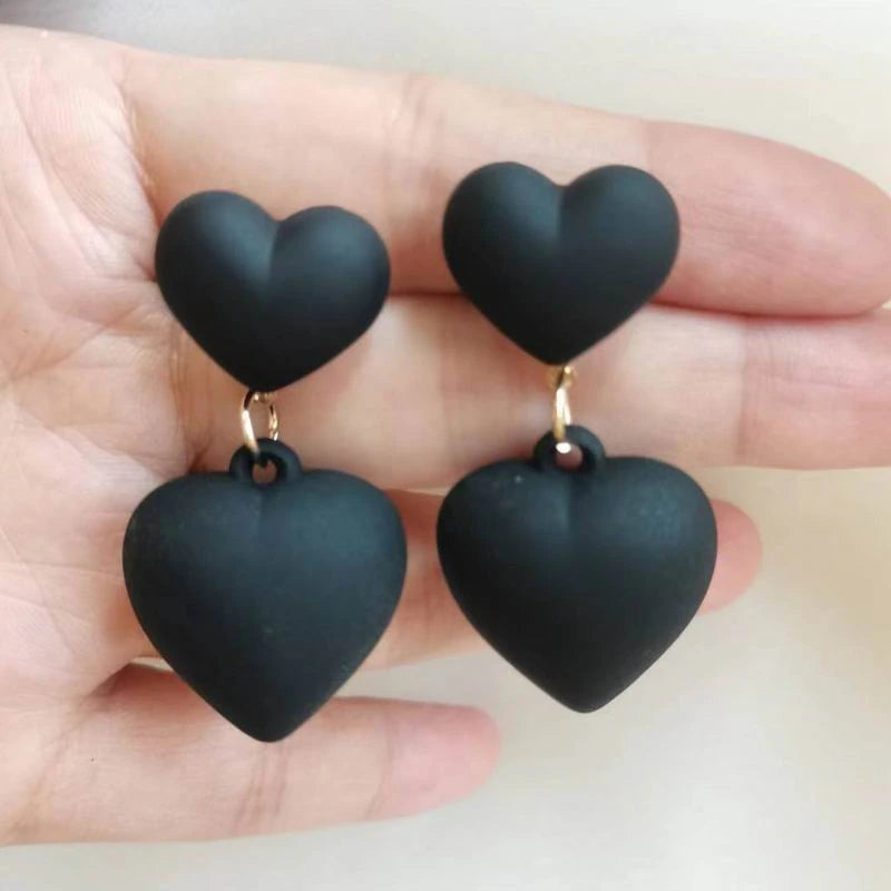 Korean Black Bowknot Heart Dangle Earrings - Fashion Statement