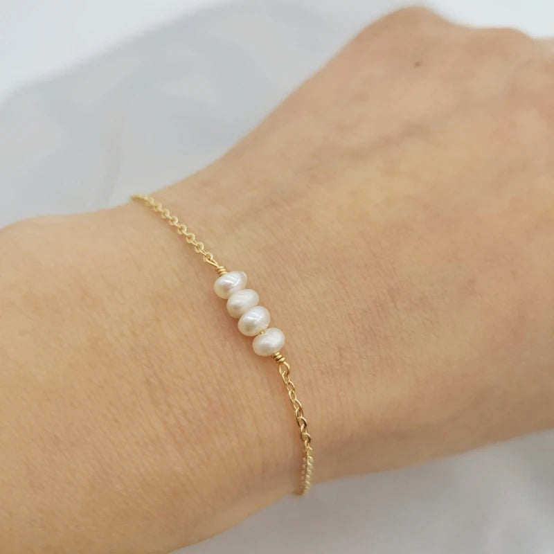 14K Gold Filled Natural Freshwater Pearls Bracelet Handmade Jewelry Natural Pearl Bracelets Boho Charms Vintage Women Bracelet