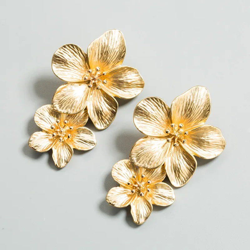 Spray Paint Floral Gold Studs - Unique Statement Earrings for Women