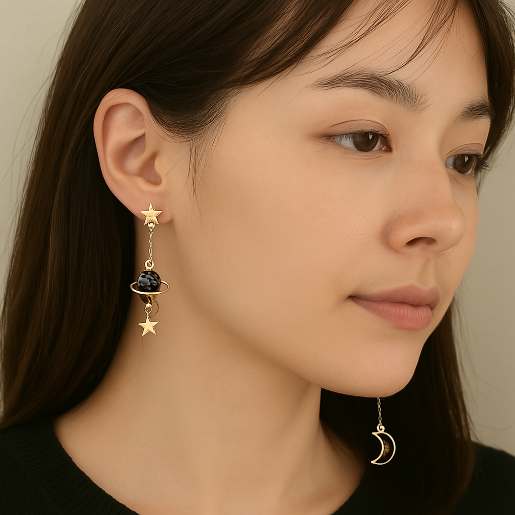 Korean Star & Moon Long Earrings - Asymmetric Tassel Drop Jewelry