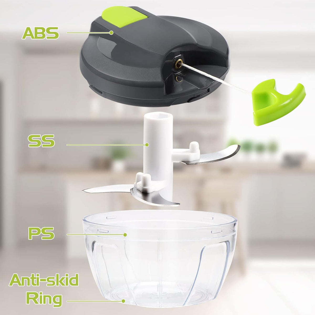 Manual Food Chopper Pull String,Hand Food Shredder,Onions Slicer Cutter Dicer,Garlic Slap Press,Manual Processor Vegetable Blender Chopping Onions (520Ml)
