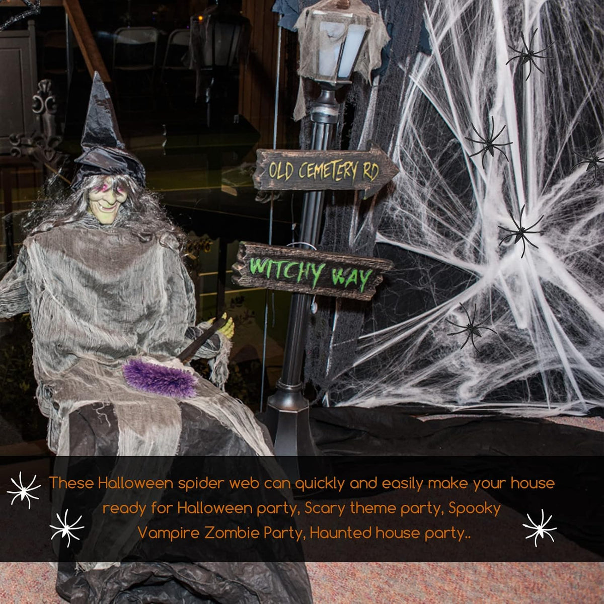 60G Halloween Spider Web Decoration, with 30Pcs Fake Spiders, Stretchable Halloween Cobwebs for Halloween Decorations