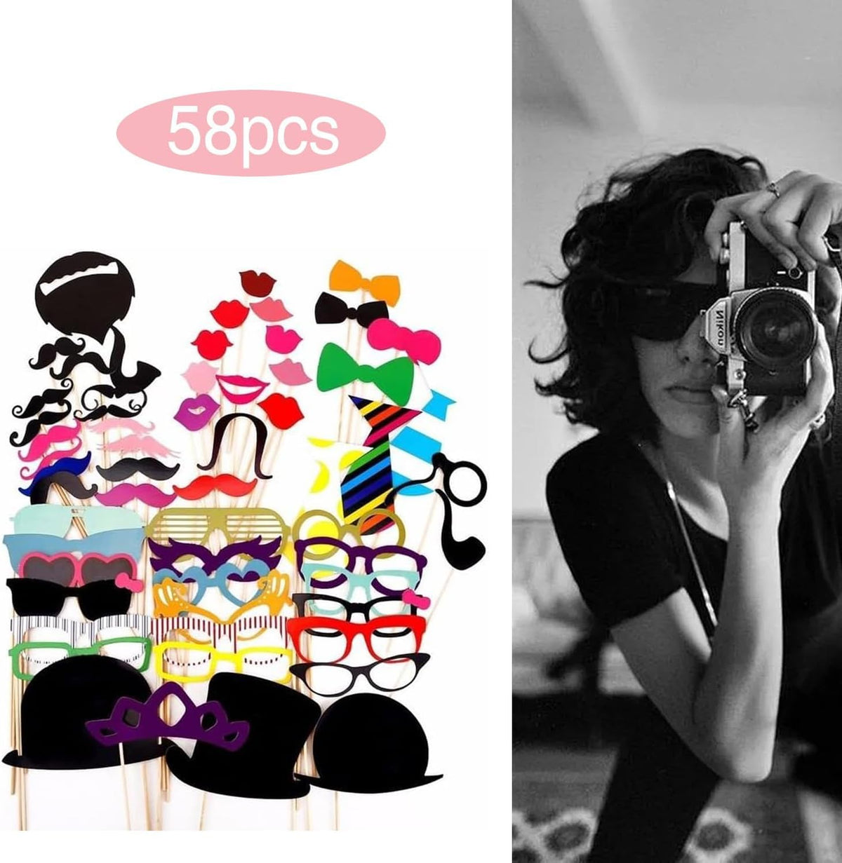 58 Pcs Funny Photo Booth Props, Selfie Props for Birthday Wedding Parties