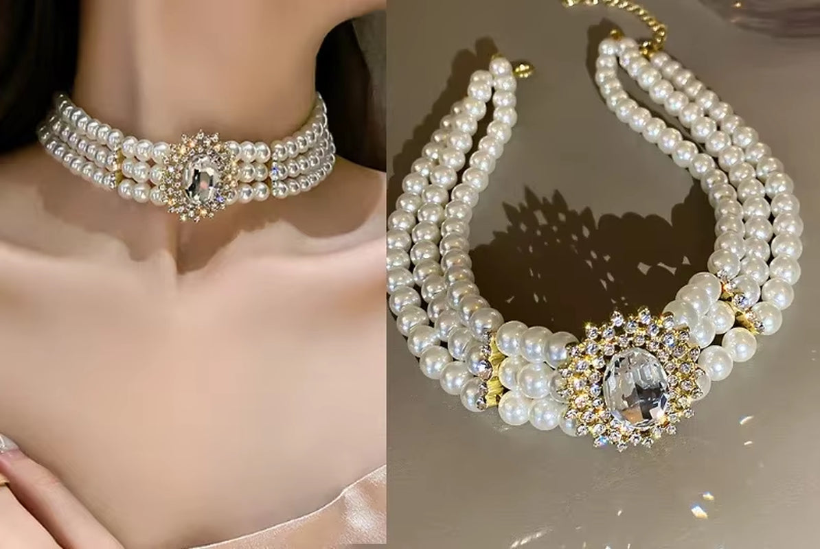 Elegant Pearl Clavicle Necklace & Earring Set – Women’s Short Pendant Jewelry Collection