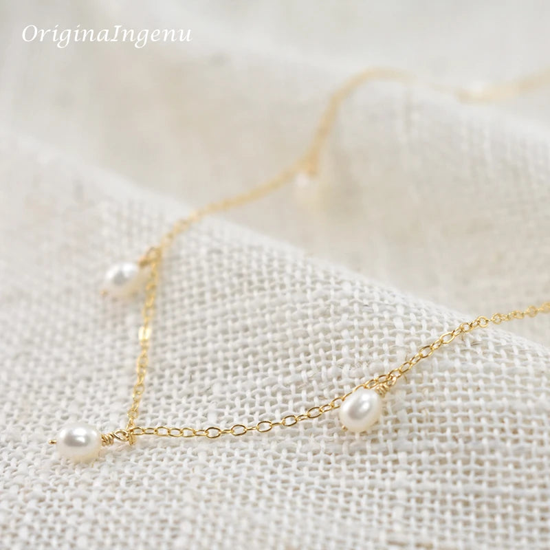 14K Gold Pearl Choker Necklace