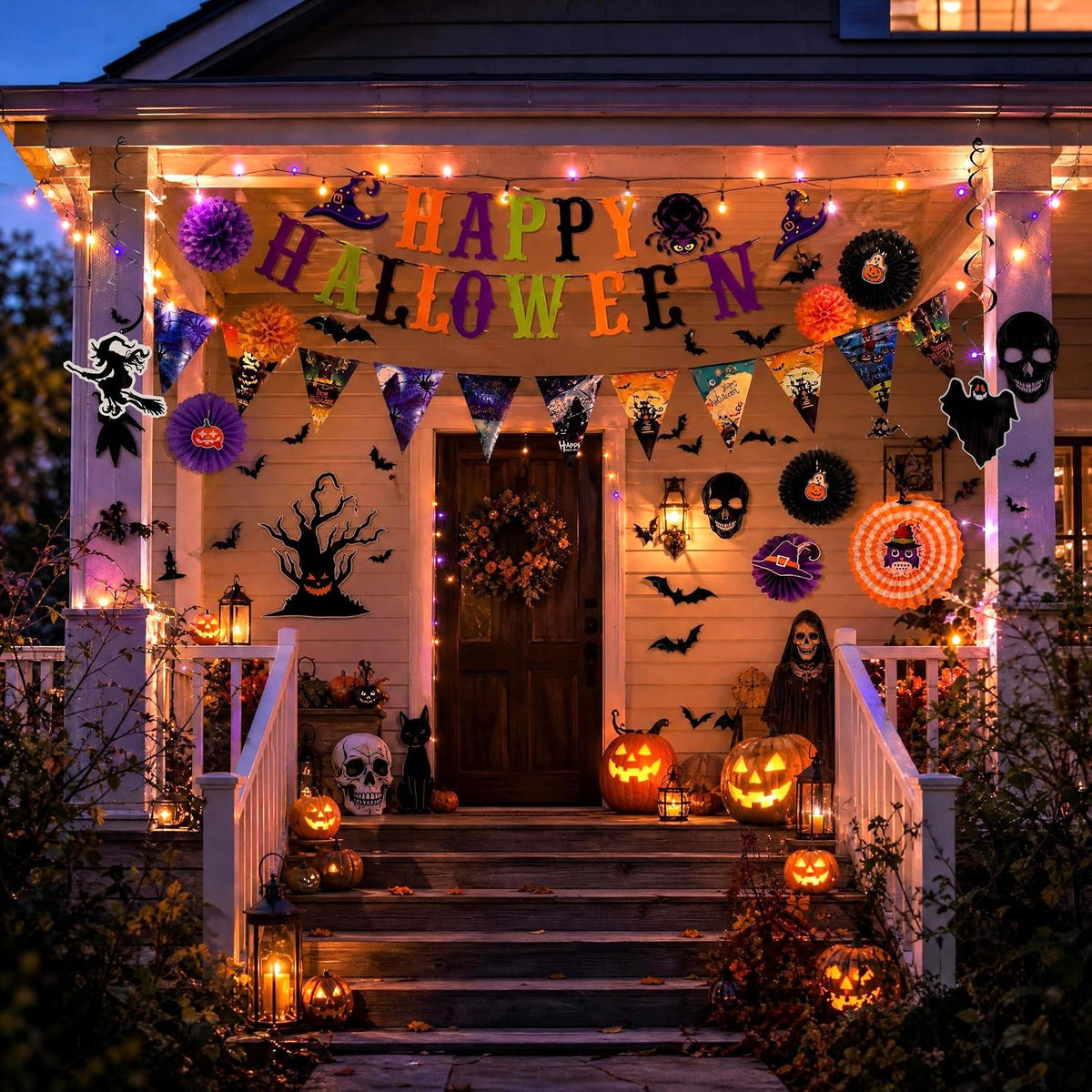 Halloween Party Decorations Set Happy Halloween Banner Paper Fans Poms&Wall Cutouts