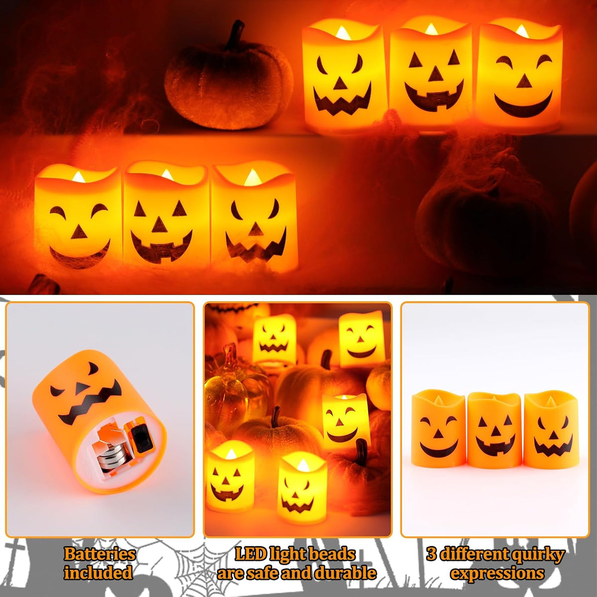 6 Pack Halloween Battery Tea Lights