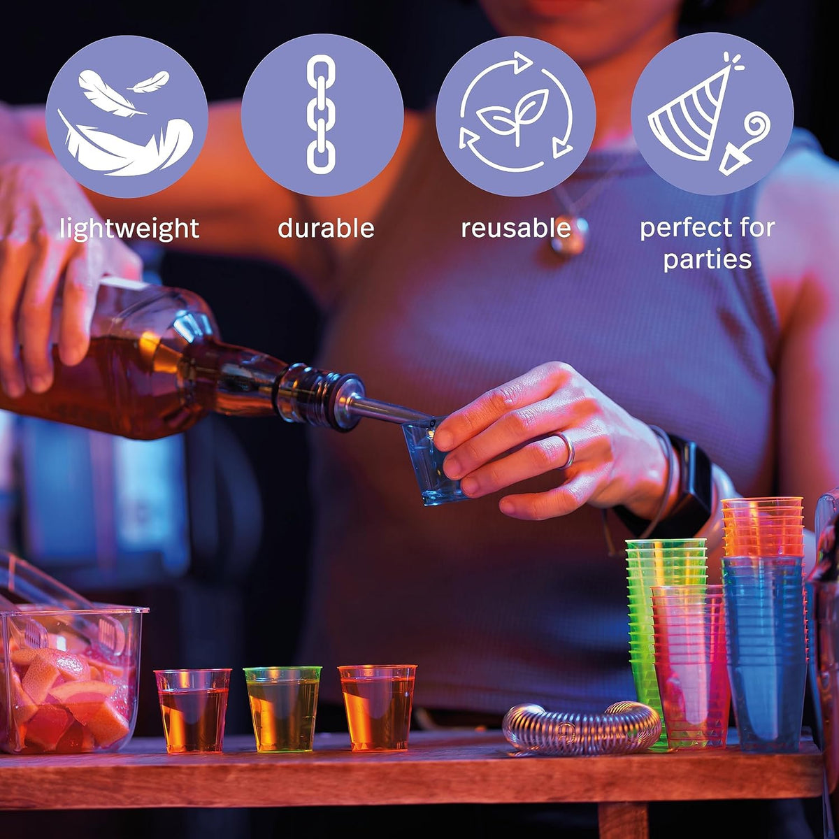 300 Plastic Shot Glasses 30Ml Neon - Reusable Shot Cups