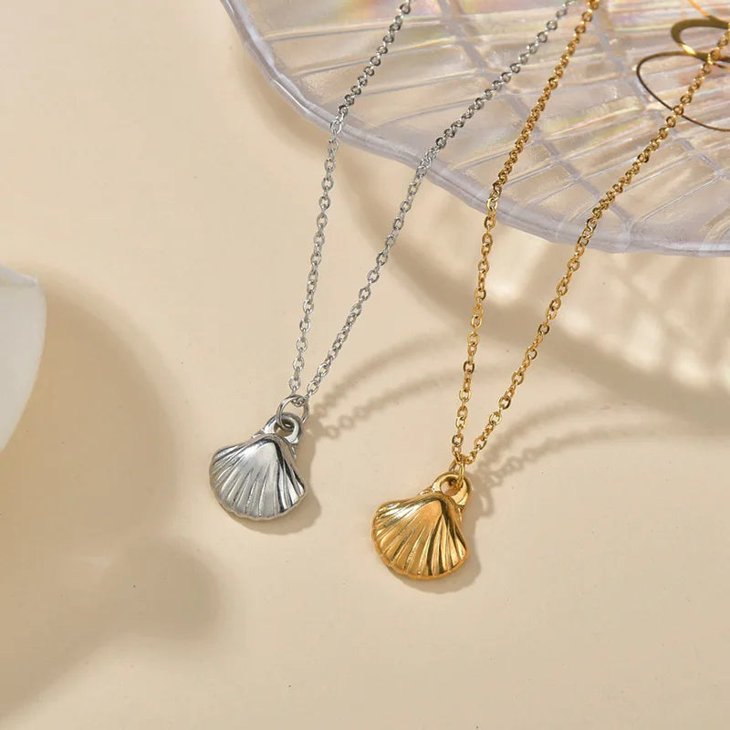 Dainty Gold Sea Shell Necklace - Stainless Steel Charms for Women