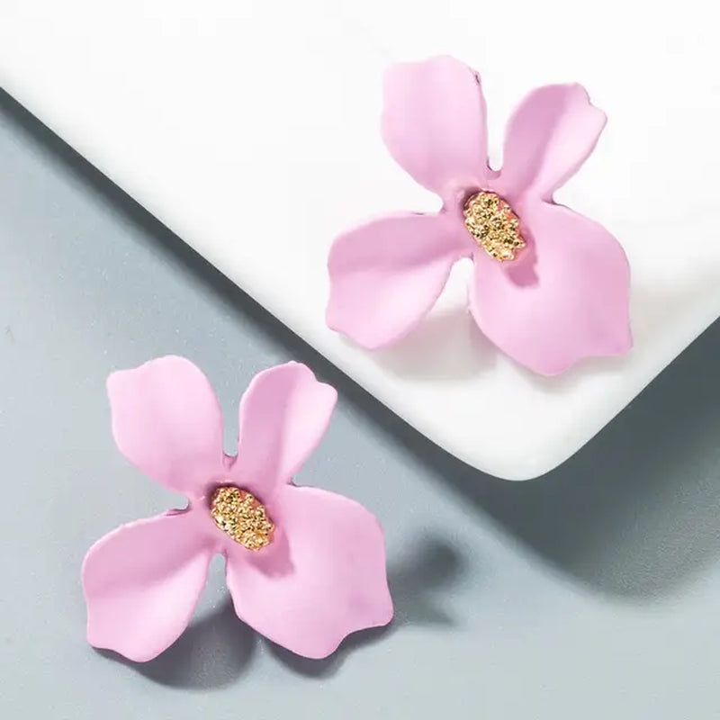 Spray Paint Floral Gold Studs - Unique Statement Earrings for Women