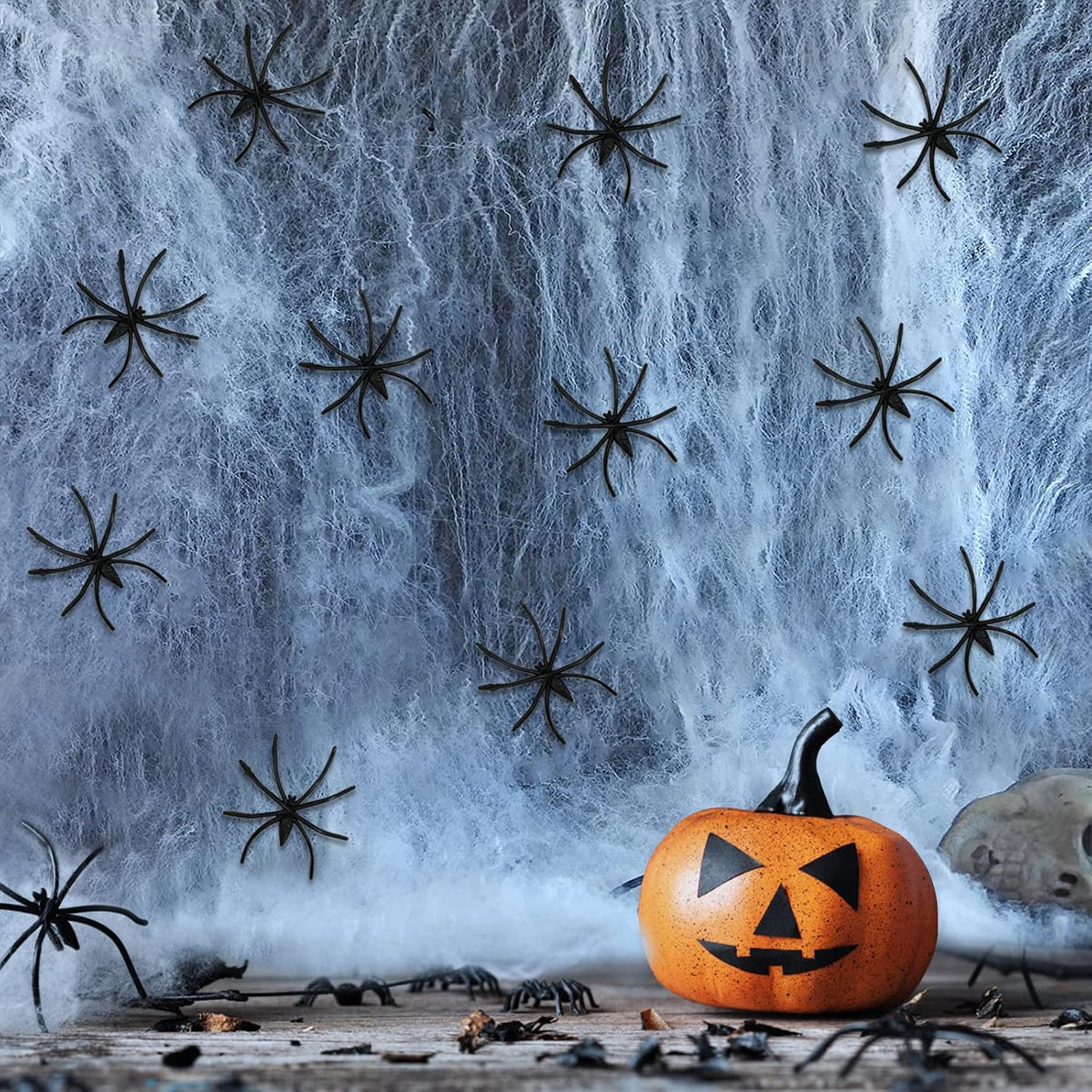 60G Halloween Spider Web Decoration, with 30Pcs Fake Spiders, Stretchable Halloween Cobwebs for Halloween Decorations