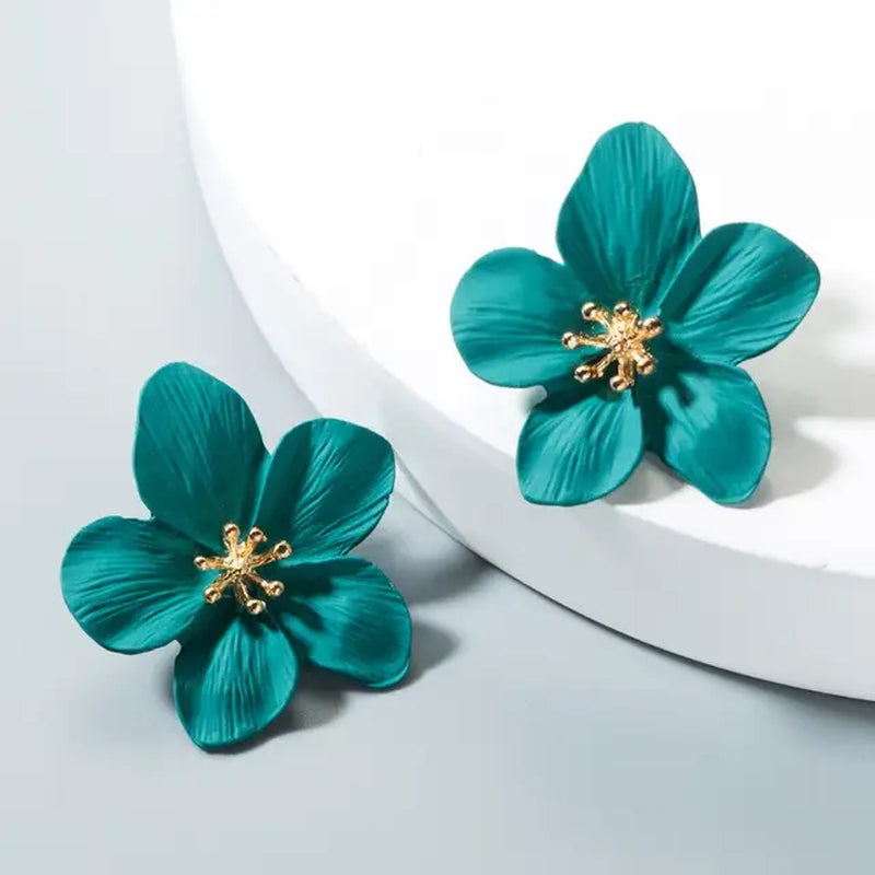 Spray Paint Floral Gold Studs - Unique Statement Earrings for Women