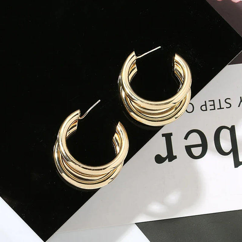 Steampunk Gold Metal Drop Earrings - Bold Round Statement Design